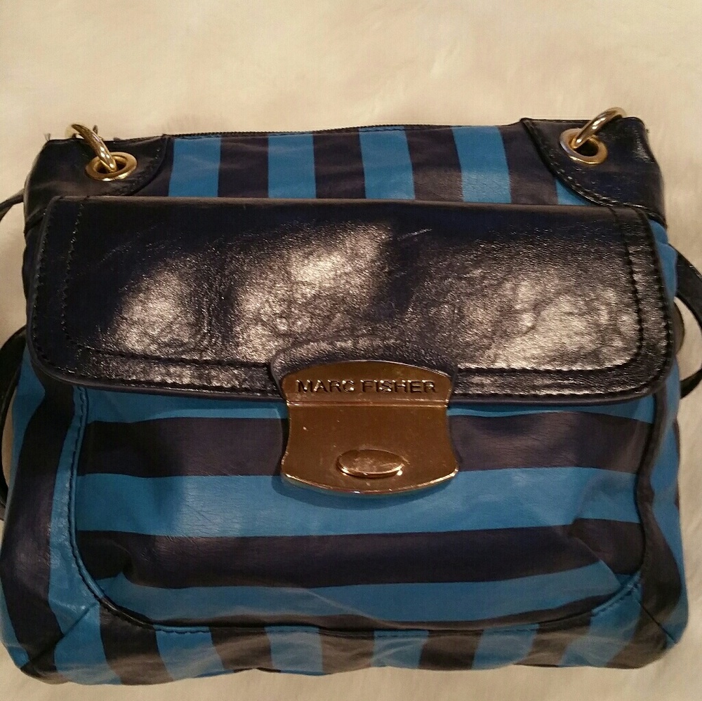 Striped blue on blue.Marc Fisher shoulder/cross